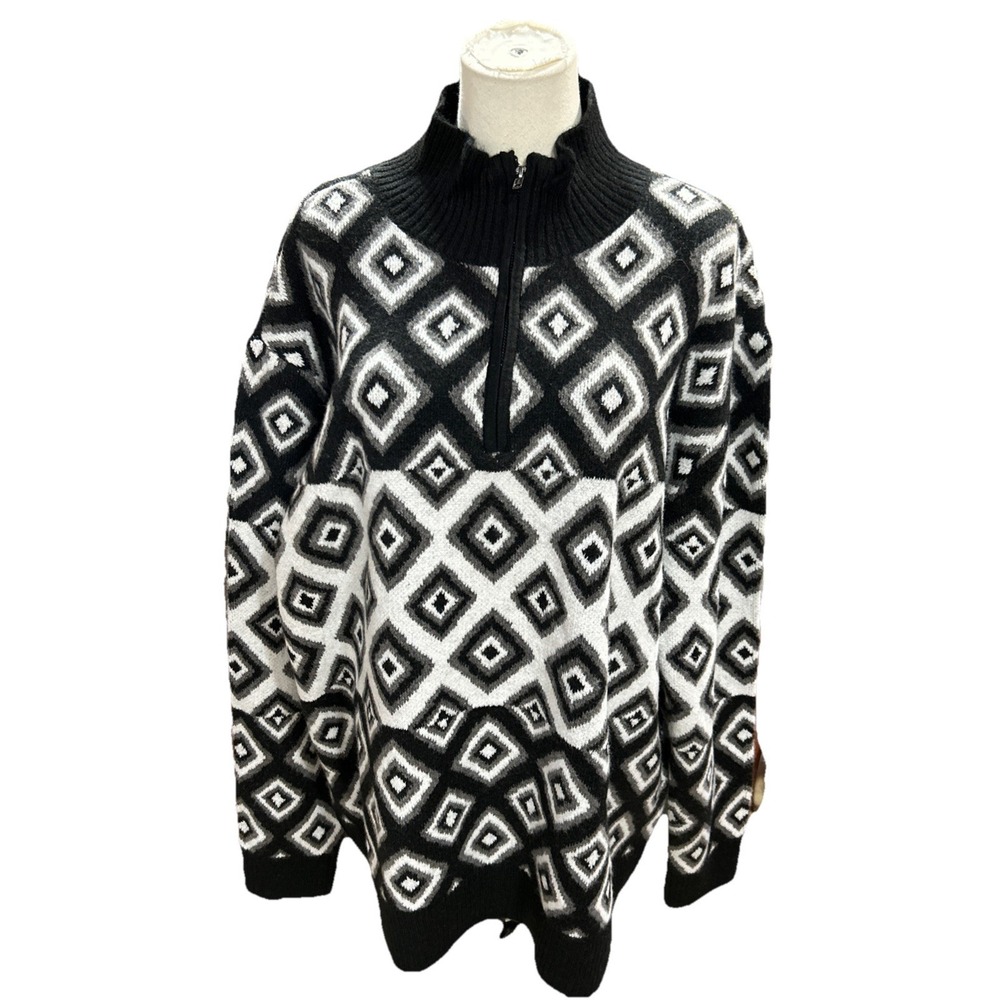 abbott elementary Cardigan Sweater  2XL Mock Neck Black White Pullover